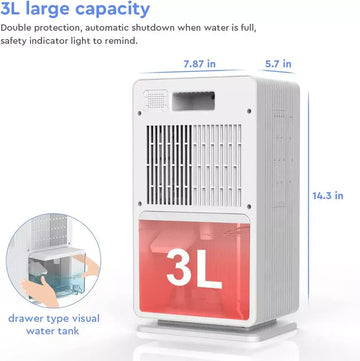 LAOGOT 3L Dehumidifier, 60W Large Capacity Powerful Dehumidification 1 L/day, 2 Working Modes, 7 LED Colors, Auto-Off for Dry Room, Portable Ultra Quiet Ideal for Removing Damp Mold Moisture - Imported from UK